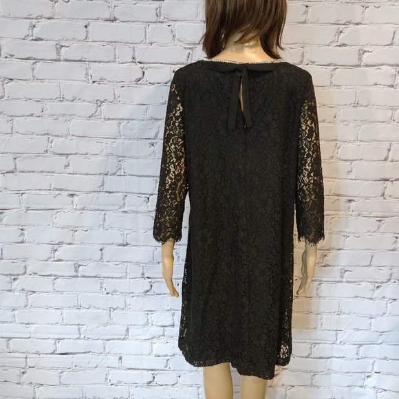 Classic LBD! KARL LAGERFELD PARIS, Black lace shift dress with crystal neckline - Picture 9 of 11